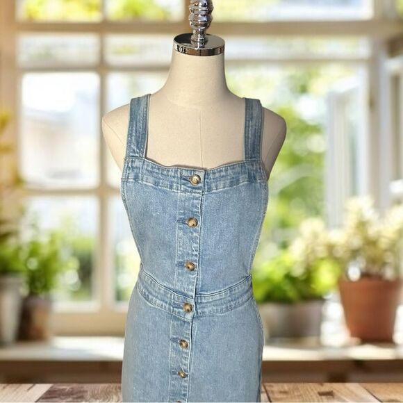 Faherty Organic Cotton Denim Remi Dress Blue Hanalei Wash Midi Pockets Jumper - Picture 7 of 15